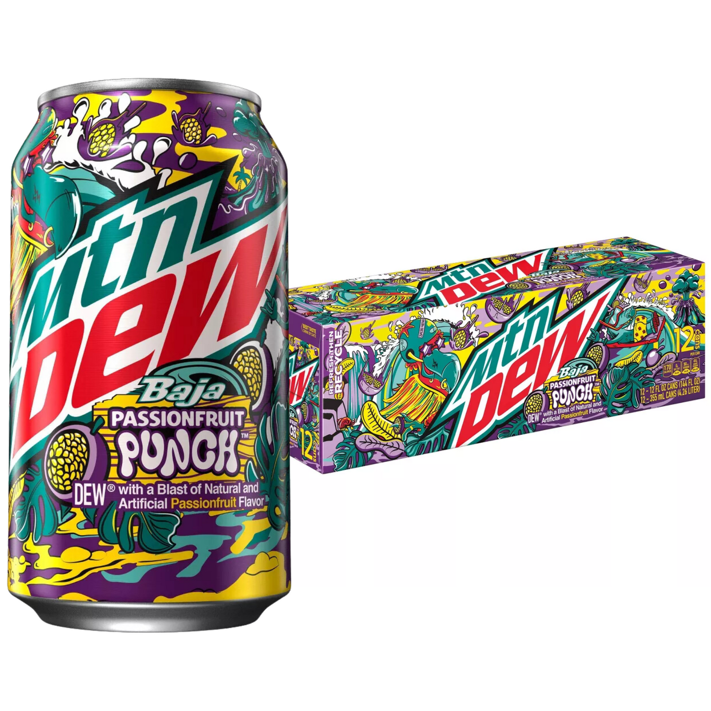 Mountain Dew Baja Passionfruit Punch Soda - 12 pk/12 fl oz Cans