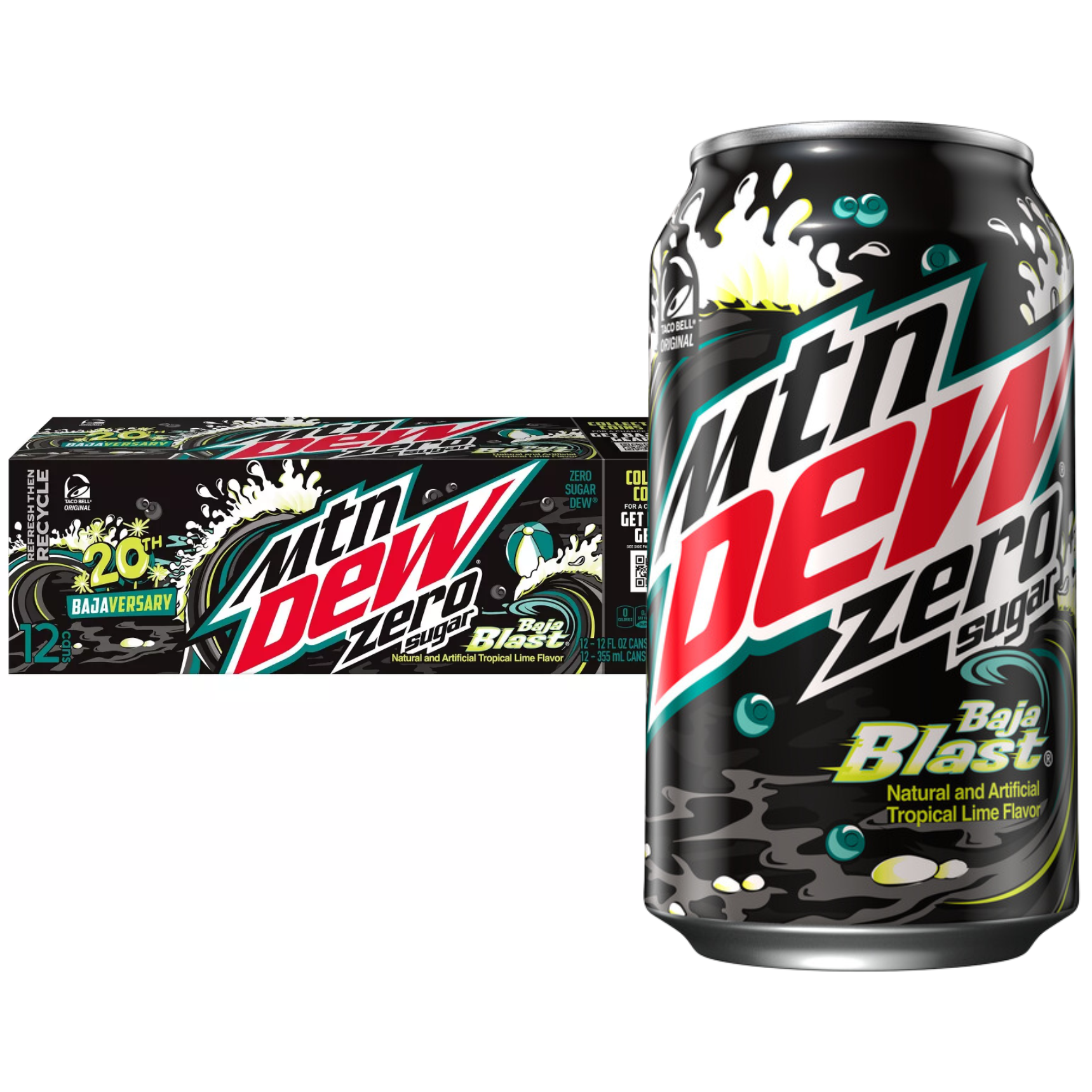 Mountain Dew Zero Sugar Baja Blast Tropical Lime Soda Pop - 12 pk/12 oz Cans