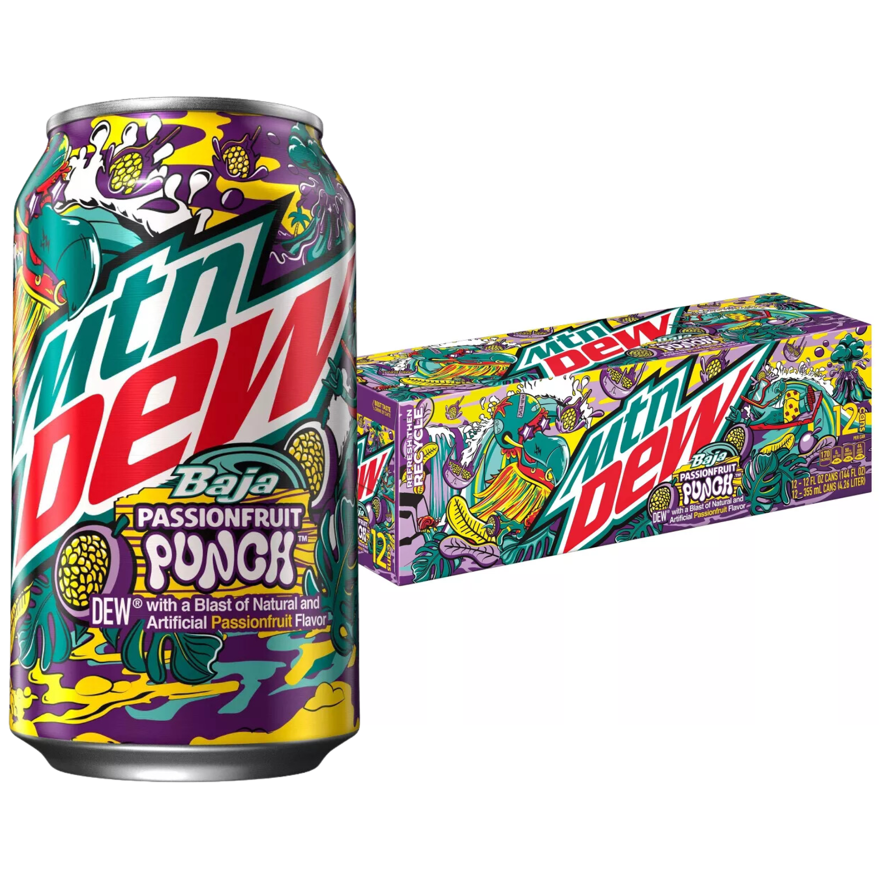 Mountain Dew Baja Passionfruit Punch Soda - 12 pk/12 fl oz Cans