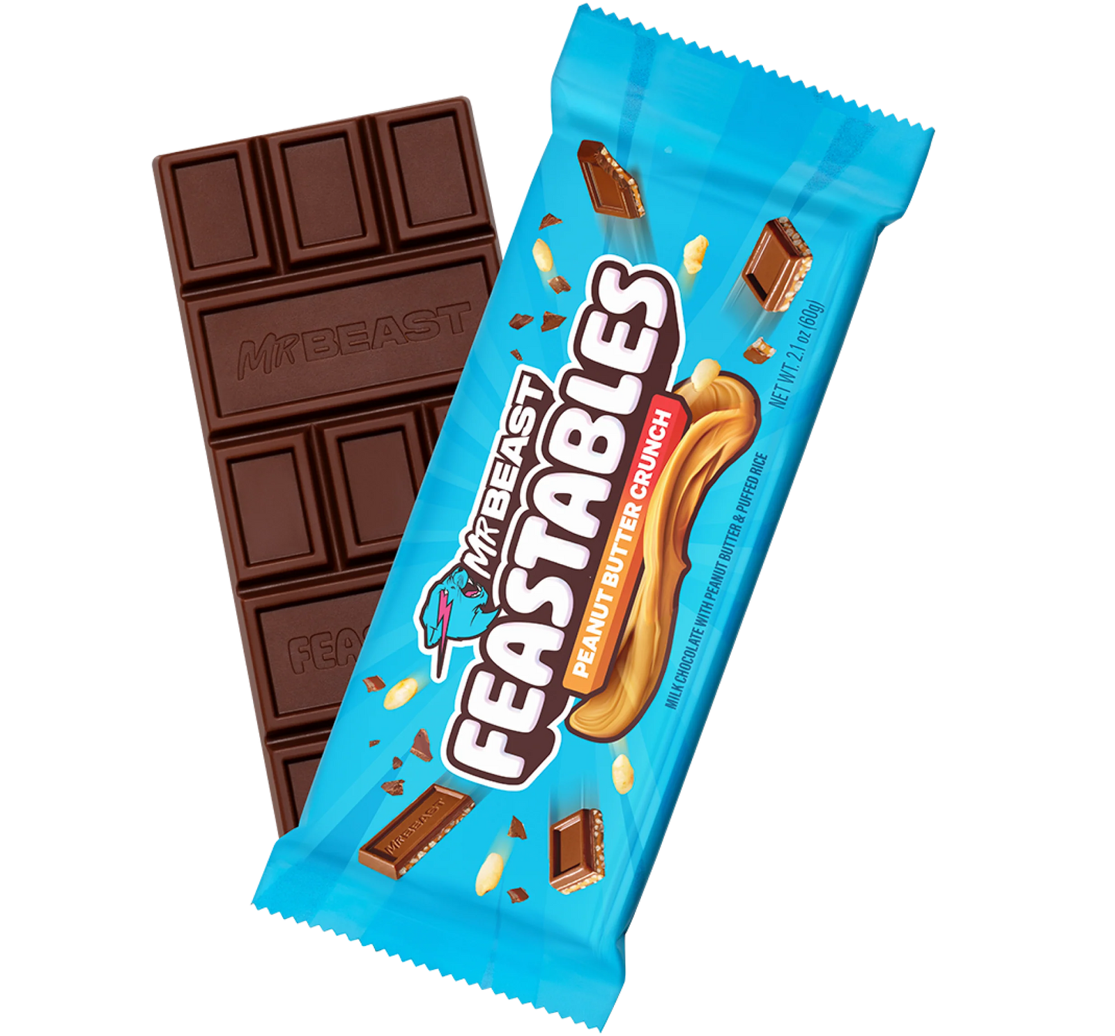 Feastables MrBeast Peanut Butter Chocolate Crunch Bar, 2.1 oz (60g), 1 Count